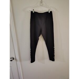 MPG Sport Womens Black Lattice Strappy Cutout High Waisted Leggings Size Medium